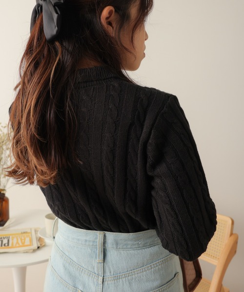 WEGO（ウィゴー）の「WEGO/ケーブルポロニット（ニット/セーター・レディース・ブラウン/ブラック・FREE）」の5枚目の写真