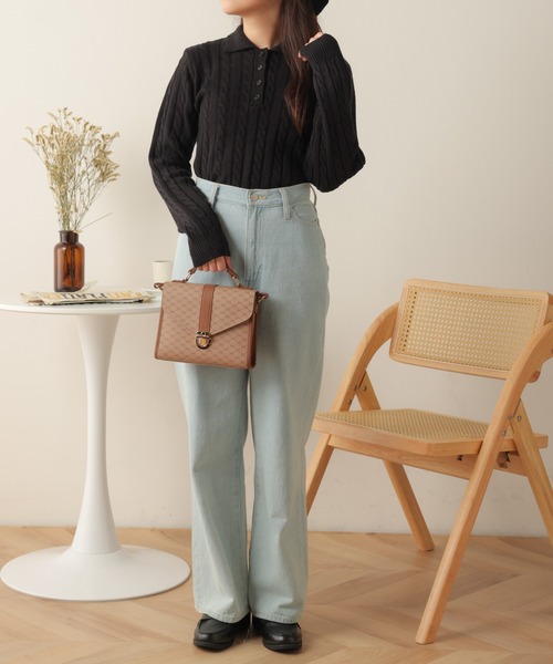 WEGO（ウィゴー）の「WEGO/ケーブルポロニット（ニット/セーター・レディース・ブラウン/ブラック・FREE）」の7枚目の写真