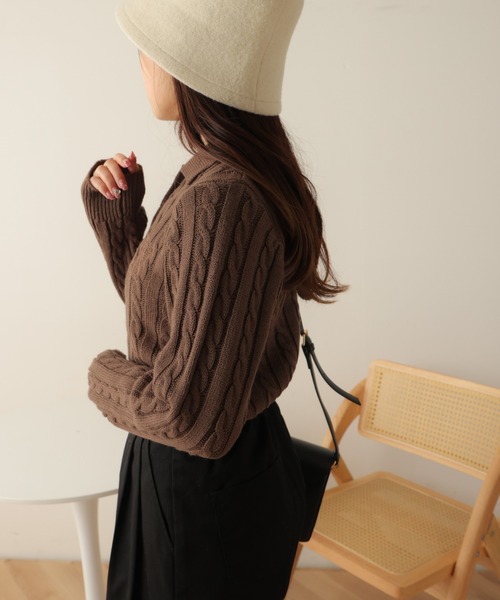WEGO（ウィゴー）の「WEGO/ケーブルポロニット（ニット/セーター・レディース・ブラウン/ブラック・FREE）」の8枚目の写真