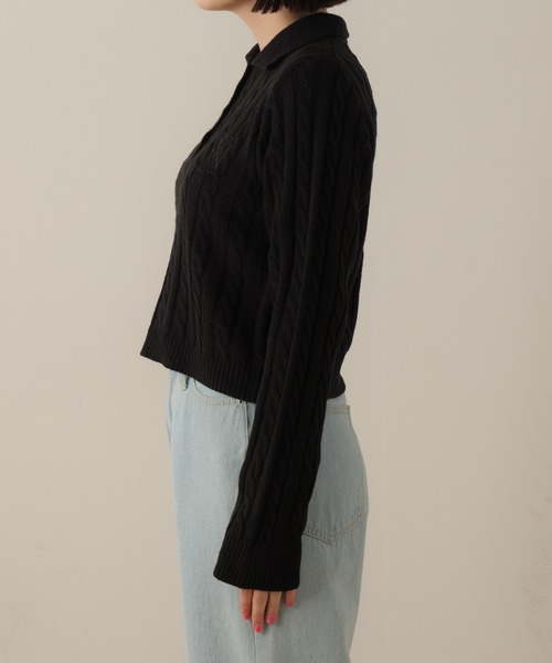 WEGO（ウィゴー）の「WEGO/ケーブルポロニット（ニット/セーター・レディース・ブラウン/ブラック・FREE）」の4枚目の写真