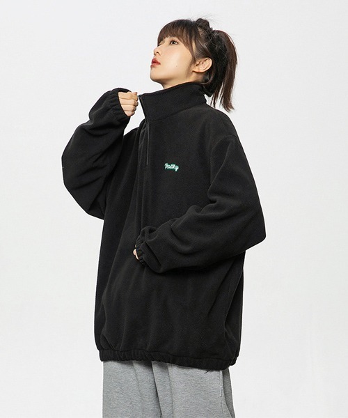 Ressaca(レサーカ)の「ワンポイントロゴ刺繍 フリースハーフジッププルオーバー(スウェット・メンズ・ブラック/チャコールグレー/ホワイト・S/M/L/XL)」の3枚目の写真