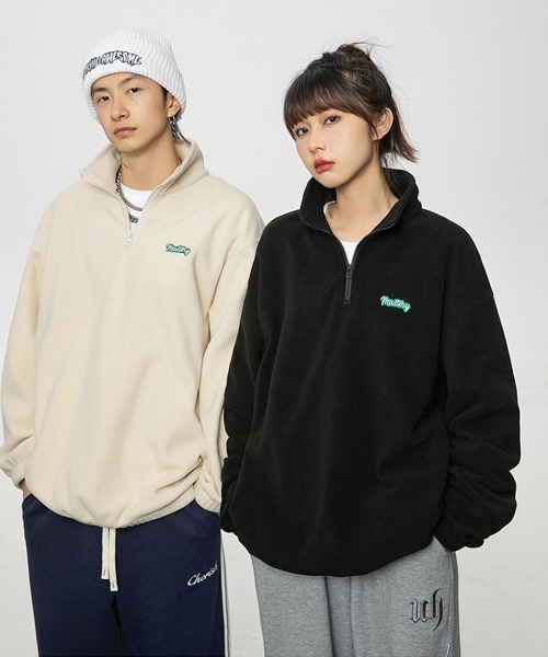 Ressaca(レサーカ)の「ワンポイントロゴ刺繍 フリースハーフジッププルオーバー(スウェット・メンズ・ブラック/チャコールグレー/ホワイト・S/M/L/XL)」の5枚目の写真