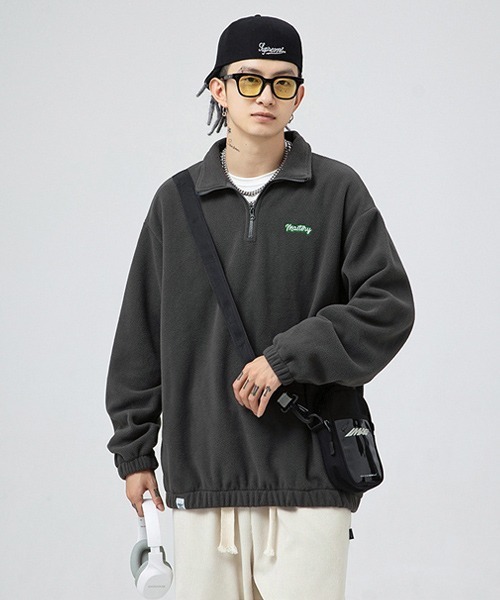 Ressaca(レサーカ)の「ワンポイントロゴ刺繍 フリースハーフジッププルオーバー(スウェット・メンズ・ブラック/チャコールグレー/ホワイト・S/M/L/XL)」の18枚目の写真