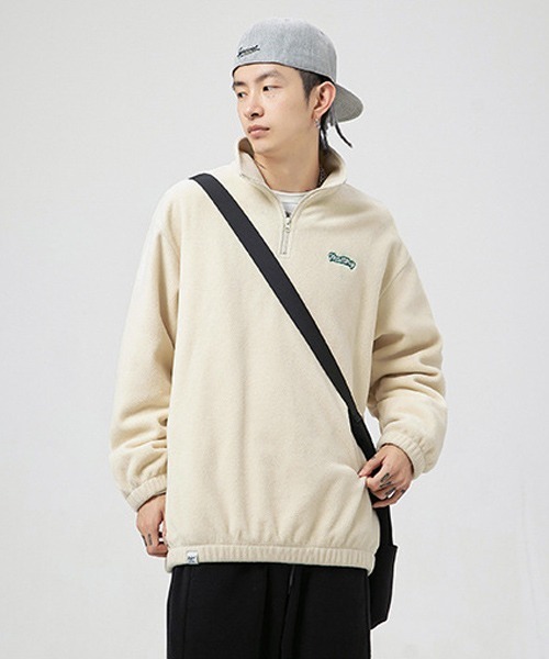 Ressaca(レサーカ)の「ワンポイントロゴ刺繍 フリースハーフジッププルオーバー(スウェット・メンズ・ブラック/チャコールグレー/ホワイト・S/M/L/XL)」の4枚目の写真