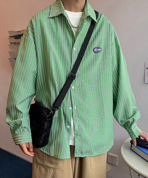 BASQUE magenta(バスクマゼンタ)の「オーバーサイズワンポイントストライプ シャツ(シャツ/ブラウス・メンズ・グレー/グリーン/ブルー/ベージュ・L/M)」の21枚目の写真