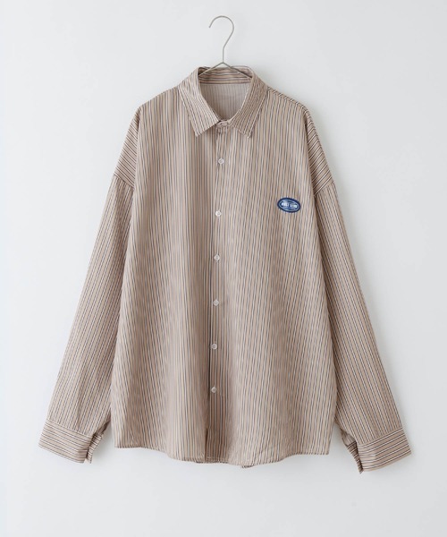 BASQUE magenta(バスクマゼンタ)の「オーバーサイズワンポイントストライプ シャツ(シャツ/ブラウス・メンズ・グレー/グリーン/ブルー/ベージュ・L/M)」の6枚目の写真