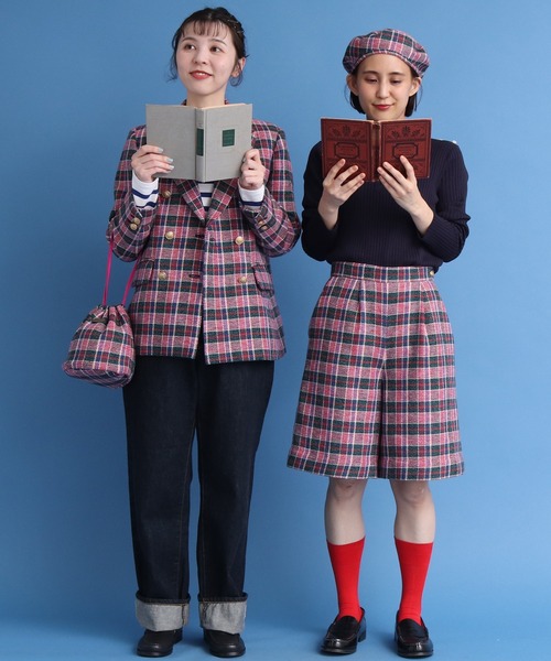 CHILD WOMAN（チャイルドウーマン）の「コットン/リネン　ツイードチェック プレート付きベレー帽（ハンチング/ベレー帽・レディース・ピンク・FREE）」の6枚目の写真