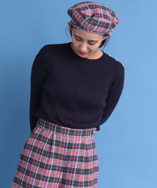 CHILD WOMAN（チャイルドウーマン）の「コットン/リネン　ツイードチェック プレート付きベレー帽（ハンチング/ベレー帽・レディース・ピンク・FREE）」の4枚目の写真