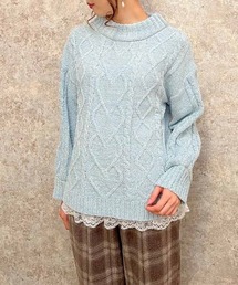 裾レースベロアモールニット