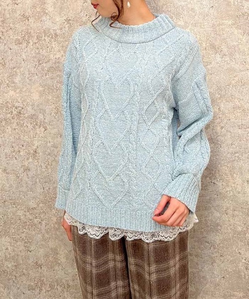 axes femme（アクシーズファム）の「裾レースベロアモールニット（ニット/セーター・レディース・サックスブルー/キナリ/ピンク/グレー・FREE）」の4枚目の写真