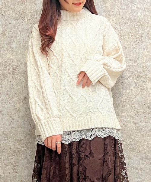 axes femme（アクシーズファム）の「裾レースベロアモールニット（ニット/セーター・レディース・サックスブルー/キナリ/ピンク/グレー・FREE）」の2枚目の写真