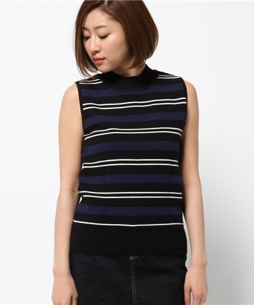 OUTLET（アウトレット）の「【CAPRICIEUX LE'MAGE】マルチボーダーリトルハイネックタンク（ニット/セーター・レディース・ライトグレー/ネイビー・FREE）」の3枚目の写真