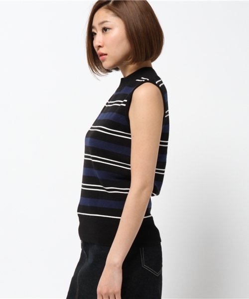 OUTLET（アウトレット）の「【CAPRICIEUX LE'MAGE】マルチボーダーリトルハイネックタンク（ニット/セーター・レディース・ライトグレー/ネイビー・FREE）」の4枚目の写真