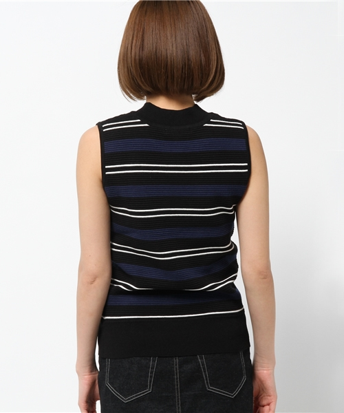 OUTLET（アウトレット）の「【CAPRICIEUX LE'MAGE】マルチボーダーリトルハイネックタンク（ニット/セーター・レディース・ライトグレー/ネイビー・FREE）」の5枚目の写真