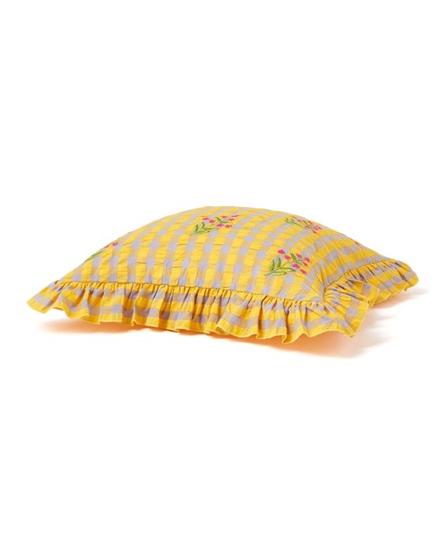 Francfranc(フランフラン)の「チェックフラワーEMB クッションカバー 450×450 イエロー(131)(クッション/クッションカバー・レディース・イエロー・FREE)」の2枚目の写真