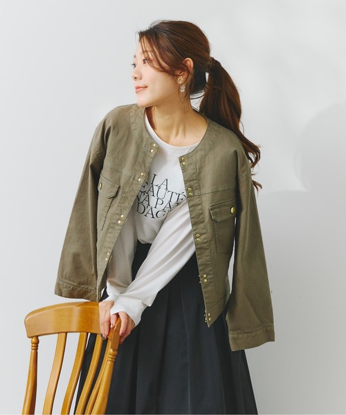Chez toi（シェトワ）の「ゴールドフックノーカラーGジャン（デニムジャケット・レディース・アイボリー/カーキ/ブルー/インディゴブルー・FREE）」の11枚目の写真