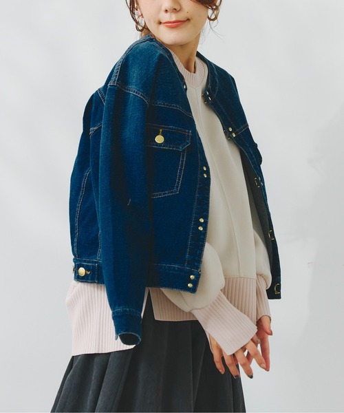 Chez toi（シェトワ）の「ゴールドフックノーカラーGジャン（デニムジャケット・レディース・アイボリー/カーキ/ブルー/インディゴブルー・FREE）」の15枚目の写真