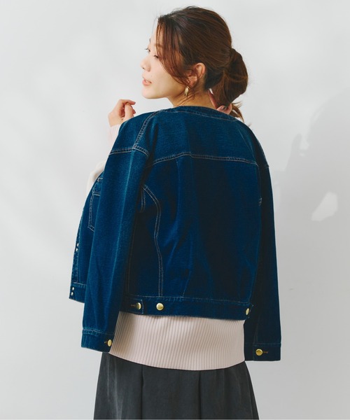 Chez toi（シェトワ）の「ゴールドフックノーカラーGジャン（デニムジャケット・レディース・アイボリー/カーキ/ブルー/インディゴブルー・FREE）」の16枚目の写真