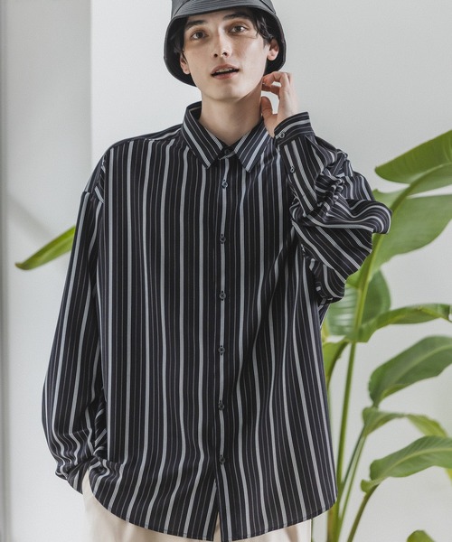 RAGEBLUE（レイジブルー）の「ラグイージーストライプシャツ（シャツ/ブラウス・メンズ・ネイビー/ホワイト系その他/ブラック系その他・MEDIUM/LARGE）」の3枚目の写真