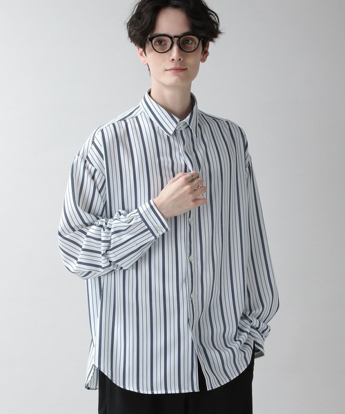 RAGEBLUE（レイジブルー）の「ラグイージーストライプシャツ（シャツ/ブラウス・メンズ・ネイビー/ホワイト系その他/ブラック系その他・MEDIUM/LARGE）」の4枚目の写真