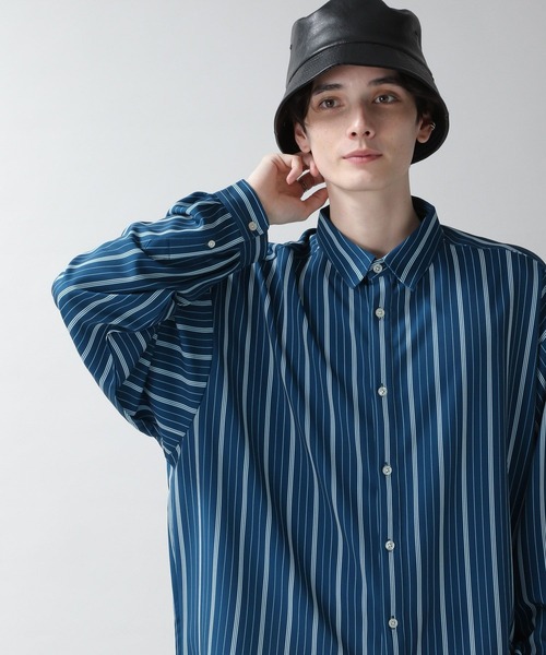 RAGEBLUE（レイジブルー）の「ラグイージーストライプシャツ（シャツ/ブラウス・メンズ・ネイビー/ホワイト系その他/ブラック系その他・MEDIUM/LARGE）」の11枚目の写真
