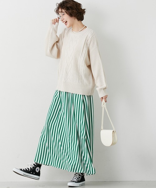 Rene boutique ルネ　フレアスカート　ストライプ　グリーン　38 Rene boutique ルネフレアスカートストライプグリーン38