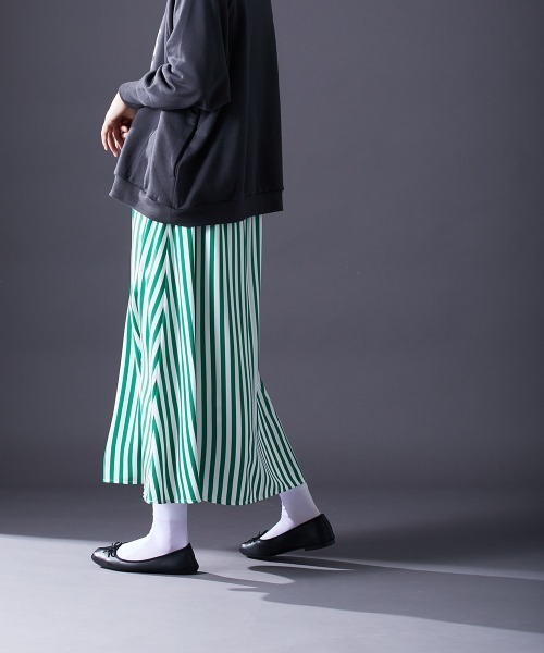 Rene boutique ルネ　フレアスカート　ストライプ　グリーン　38 Le temps riche（ルタンリッシュ）の「ストライプフレアスカート