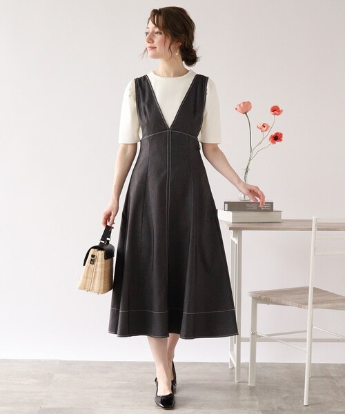 couture brooch（クチュールブローチ）の「◆【リボン付け外し2WAY】リボン付きポーリーデニムジャンスカ（スカート・レディース・ダークネイビー/ブラック・40/42/38）」の17枚目の写真