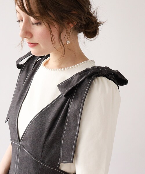 couture brooch（クチュールブローチ）の「◆【リボン付け外し2WAY】リボン付きポーリーデニムジャンスカ（スカート・レディース・ダークネイビー/ブラック・40/42/38）」の21枚目の写真