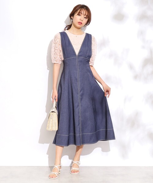 couture brooch（クチュールブローチ）の「◆【リボン付け外し2WAY】リボン付きポーリーデニムジャンスカ（スカート・レディース・ダークネイビー/ブラック・40/42/38）」の6枚目の写真