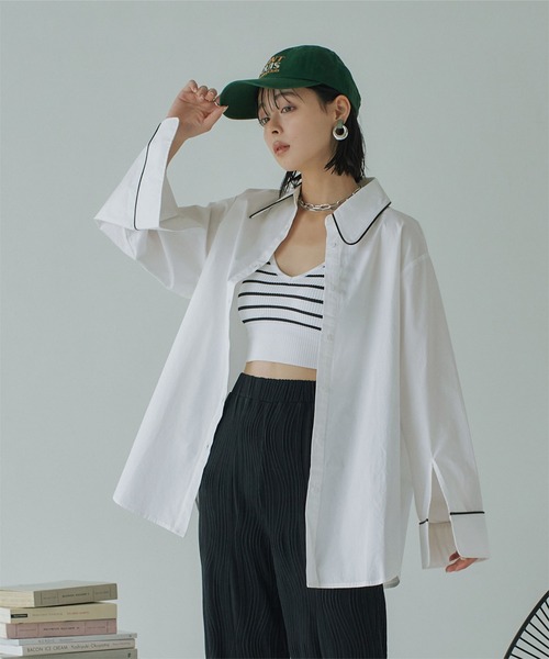 miette（ミエット）の「スリットスリーブパイピングシャツ（シャツ/ブラウス・レディース・オフホワイト/ブラック・FREE）」の3枚目の写真