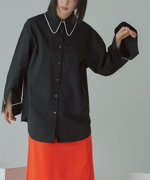 miette（ミエット）の「スリットスリーブパイピングシャツ（シャツ/ブラウス・レディース・オフホワイト/ブラック・FREE）」の11枚目の写真