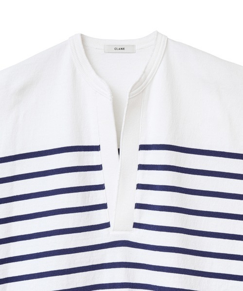 CLANE（クラネ）の「CLANE/クラネ/WIDE HENLEY NECK N/S BORDER TOPS