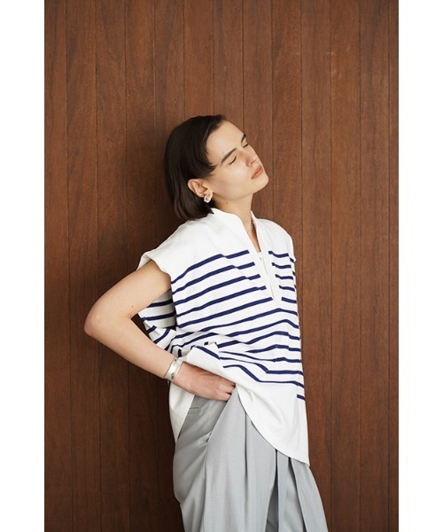 CLANE（クラネ）の「CLANE/クラネ/WIDE HENLEY NECK N/S BORDER TOPS