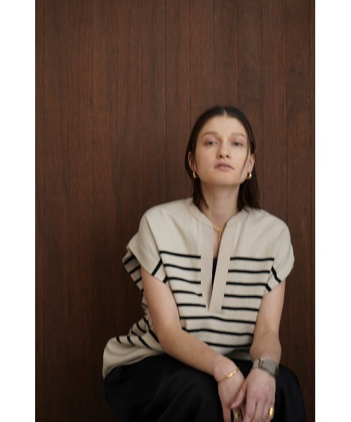 CLANE（クラネ）の「CLANE/クラネ/WIDE HENLEY NECK N/S BORDER TOPS