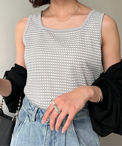 CPCM(シーピーシーエム)の「ハニカムジャガードインナータンク(タンクトップ・レディース・ベージュ/グリーン/サックスブルー/ブラック/グレー・FREE)」の4枚目の写真