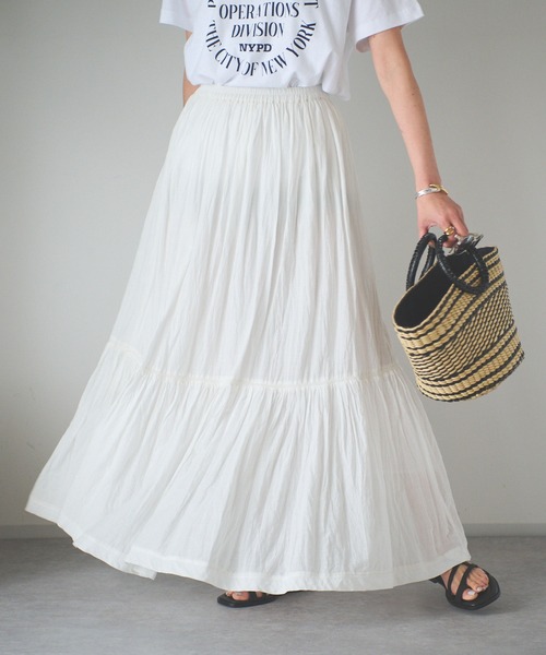 RIVE DROITE（リヴドロワ）の「コットンギャザーロングスカート（スカート・レディース・ブラック/カーキ/ホワイト・FREE）」の14枚目の写真