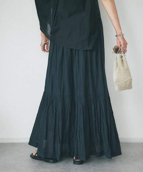 RIVE DROITE（リヴドロワ）の「コットンギャザーロングスカート（スカート・レディース・ブラック/カーキ/ホワイト・FREE）」の4枚目の写真