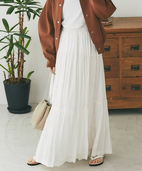 RIVE DROITE（リヴドロワ）の「コットンギャザーロングスカート（スカート・レディース・ブラック/カーキ/ホワイト・FREE）」の13枚目の写真