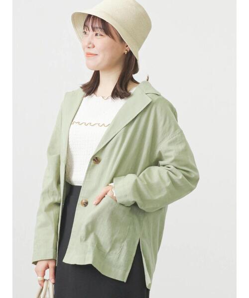 ehka sopo(エヘカソポ)の「シャツジャケット(テーラードジャケット・レディース・グリーン/ベージュ/モカ・フリ-)」の4枚目の写真