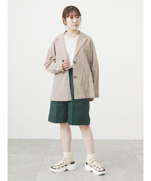 ehka sopo(エヘカソポ)の「シャツジャケット(テーラードジャケット・レディース・グリーン/ベージュ/モカ・フリ-)」の6枚目の写真