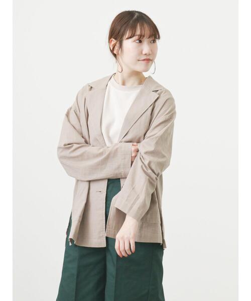 ehka sopo(エヘカソポ)の「シャツジャケット(テーラードジャケット・レディース・グリーン/ベージュ/モカ・フリ-)」の10枚目の写真