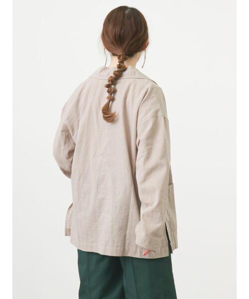 ehka sopo(エヘカソポ)の「シャツジャケット(テーラードジャケット・レディース・グリーン/ベージュ/モカ・フリ-)」の11枚目の写真