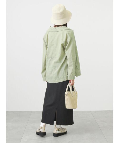 ehka sopo(エヘカソポ)の「シャツジャケット(テーラードジャケット・レディース・グリーン/ベージュ/モカ・フリ-)」の15枚目の写真