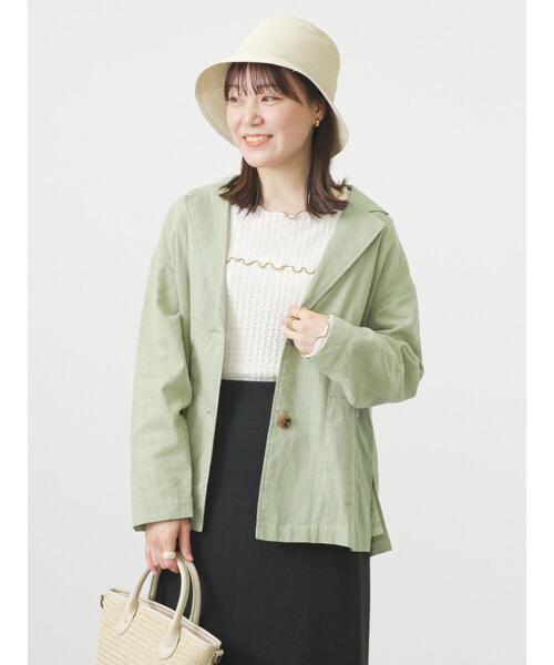 ehka sopo(エヘカソポ)の「シャツジャケット(テーラードジャケット・レディース・グリーン/ベージュ/モカ・フリ-)」の17枚目の写真