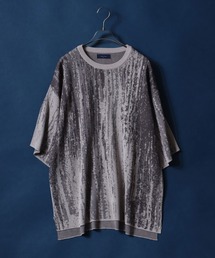 ANPAS | Gradation ＆ Flower Pattern Oversized Double Jacquard Knit Pullover/グラデーション＆フラワー柄 オーバーサイズ ダブルジャガード 5分袖 ニットプルオーバー(ニット/セーター)