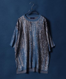 ANPAS | Gradation ＆ Flower Pattern Oversized Double Jacquard Knit Pullover/グラデーション＆フラワー柄 オーバーサイズ ダブルジャガード 5分袖 ニットプルオーバー(ニット/セーター)