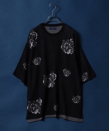 ANPAS | Gradation ＆ Flower Pattern Oversized Double Jacquard Knit Pullover/グラデーション＆フラワー柄 オーバーサイズ ダブルジャガード 5分袖 ニットプルオーバー(ニット/セーター)