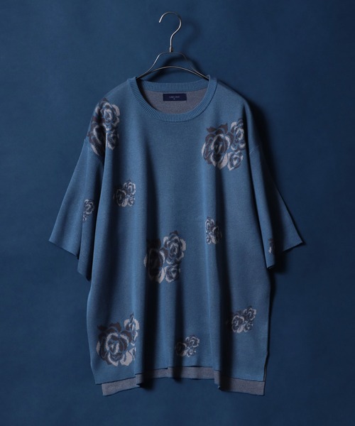 ANPAS（アンパス）の「Gradation ＆ Flower Pattern Oversized Double Jacquard Knit Pullover/グラデーション＆花柄 オーバーサイズ ダブルジャガード 5分袖 ニットプルオーバー（ニット/セーター・メンズ・ブラック系その他2/ブルー系その他/ベージュ系その他/ブラック系その他/グレー系その他/ブルー系その他2/ホワイト系その他/グレー系その他2・L/M）」の8枚目の写真