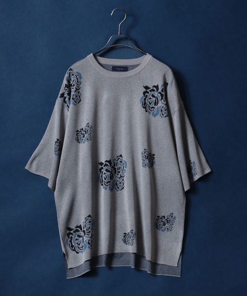 ANPAS（アンパス）の「Gradation ＆ Flower Pattern Oversized Double Jacquard Knit Pullover/グラデーション＆花柄 オーバーサイズ ダブルジャガード 5分袖 ニットプルオーバー（ニット/セーター・メンズ・ブラック系その他2/ブルー系その他/ベージュ系その他/ブラック系その他/グレー系その他/ブルー系その他2/ホワイト系その他/グレー系その他2・L/M）」の21枚目の写真